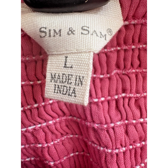 Sim & Sam Hot Pink Babydoll Cotton dress with ruffle shoulder size large - Picture 2 of 5